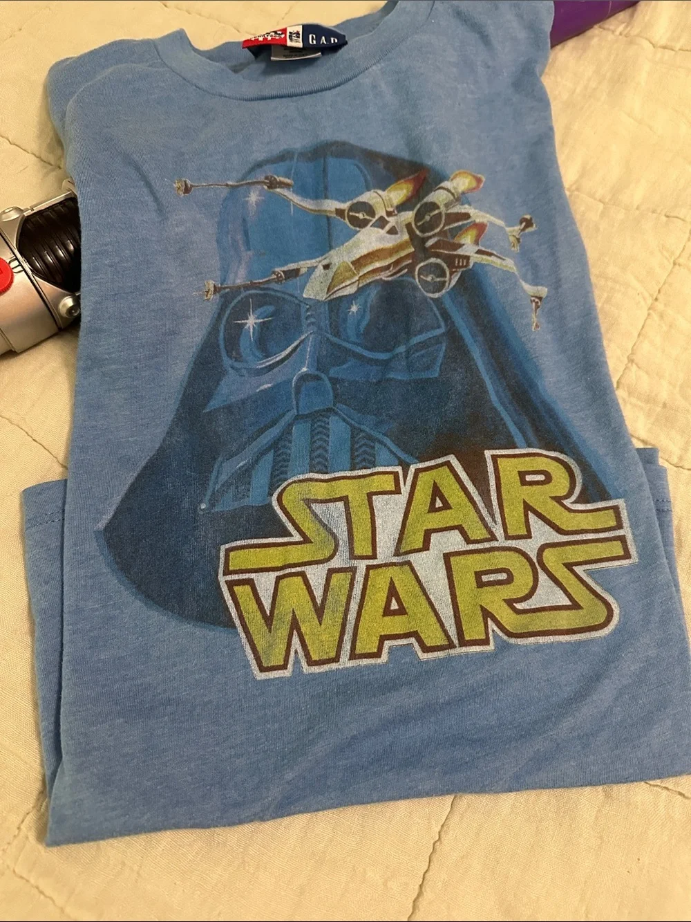 GAP Boys Light Blue Star Wars Graphic Tee with Yellow Logo